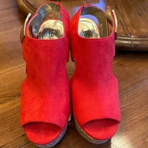 Carlos Chic Red Women's Peep-Toe Wedges